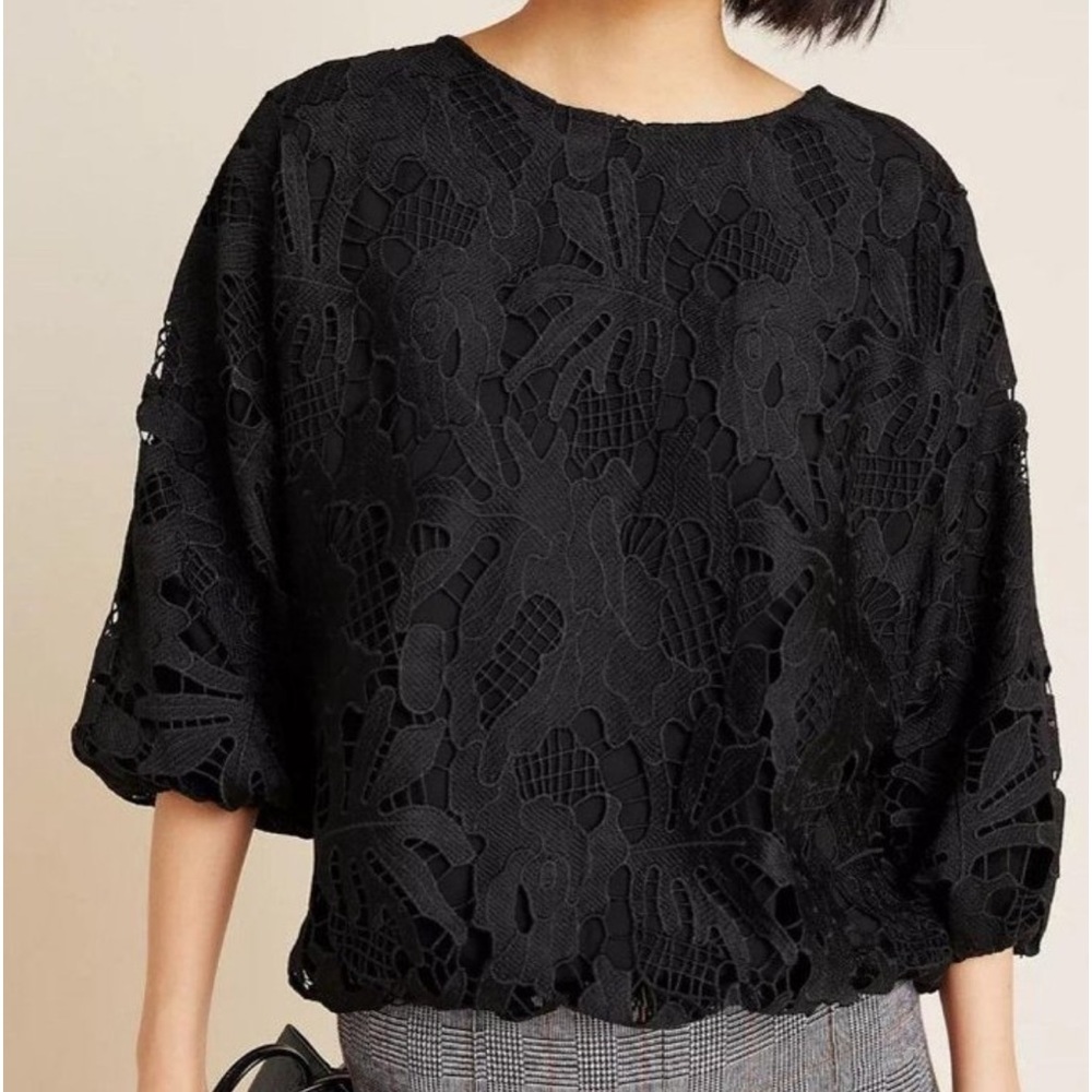 Anthropologie Eri + Ali Annmarie Lace Blouse Top in Black Sz M
